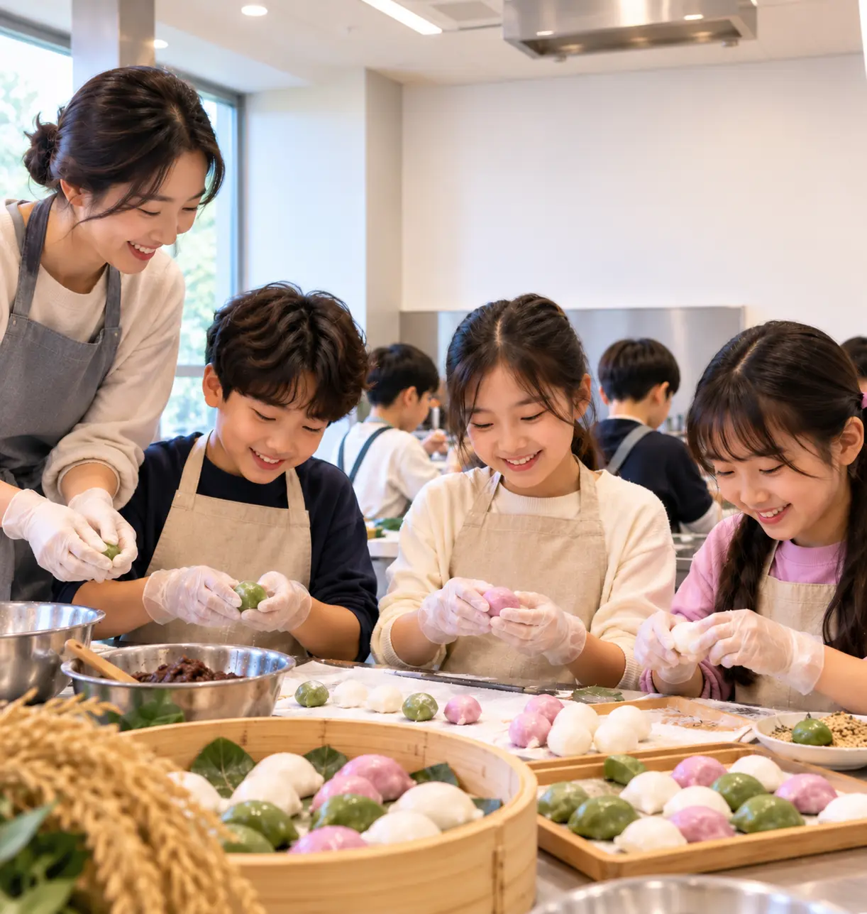 어린이가 송편 반죽을 빚는 체험 활동